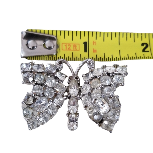 Vintage Rhinestone Butterfly Brooch Silver Tone Metal Finish - Picture 8 of 12